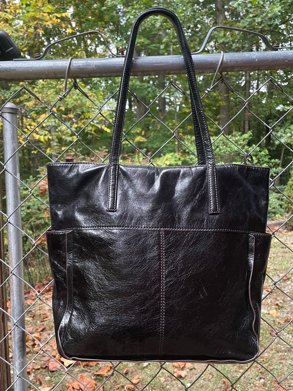 Hobo Black Leather Zip Top Tote Bag